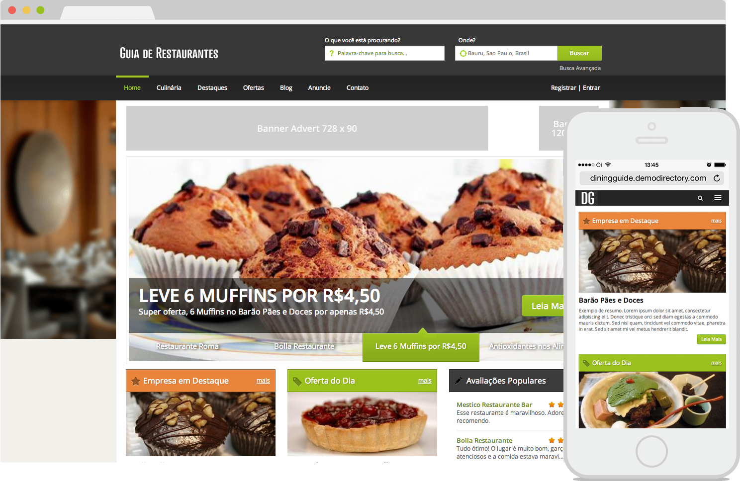 Tema eDirectory Guia de Restaurantes - Responsivo