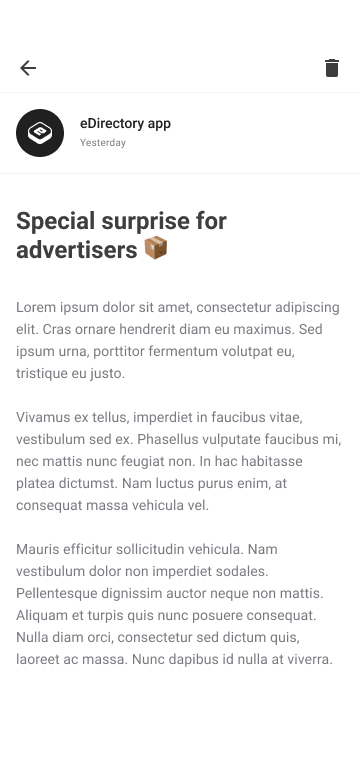 eDirectory App - Inbox detalhe da mensagem